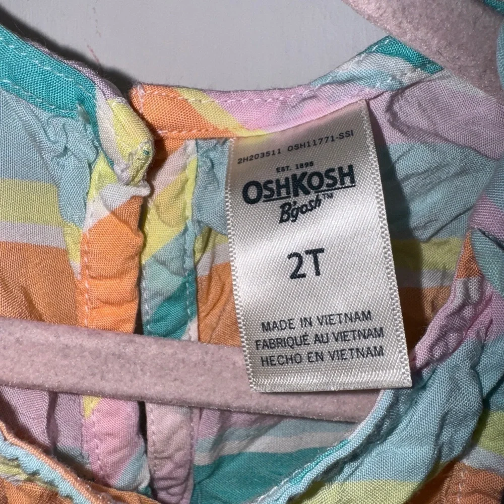 NWOT OshKosh B'gosh 2T Girls Orange and Green Tank Top with Ruffled Hem Blouse
